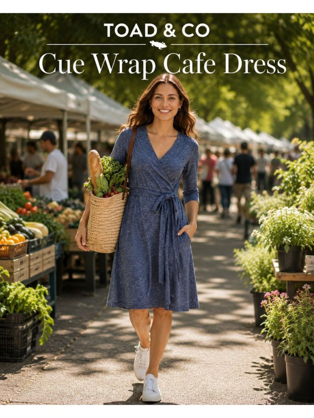Toad & Co Cue Wrap Cafe Dress M Blue Travel Minimalist Athleisure Casual